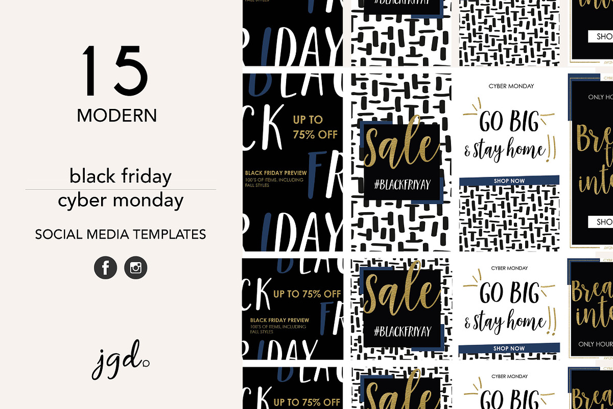 Black Friday + Cyber Monday Bundle, a Social Media Template by jgdigital.co designs (Photo 1 of 11)