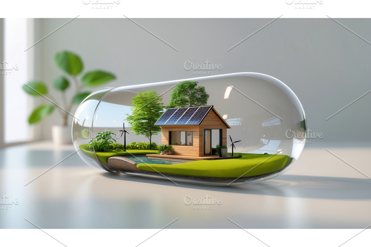 Sustainable eco-friendly house with, an Illustration by tilialucida