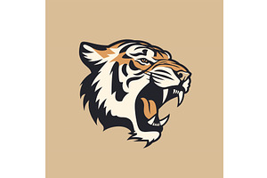 Fierce tiger head illustration beige, an Animal Illustration by Vectorstockersland