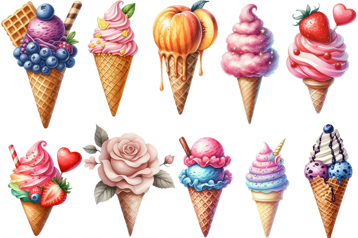 Ice Cream Cone Clipart, an Illustration by Designking (Photo 3 of 4)