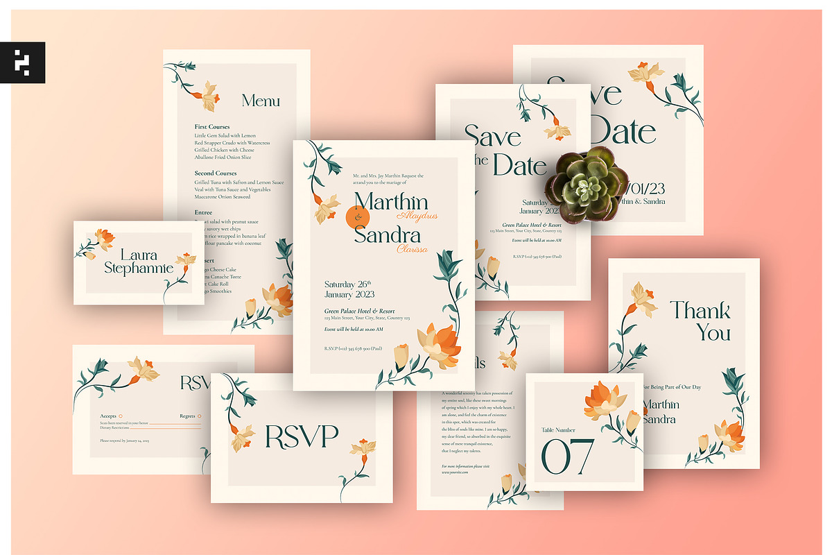 Clean Floral Wedding Suite, an Invitation Template by Neermana (Photo 1 of 4)