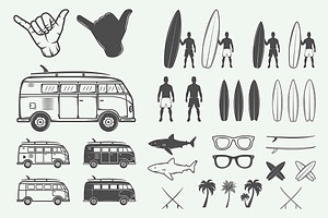 Set Of Vintage Surfing Emblems