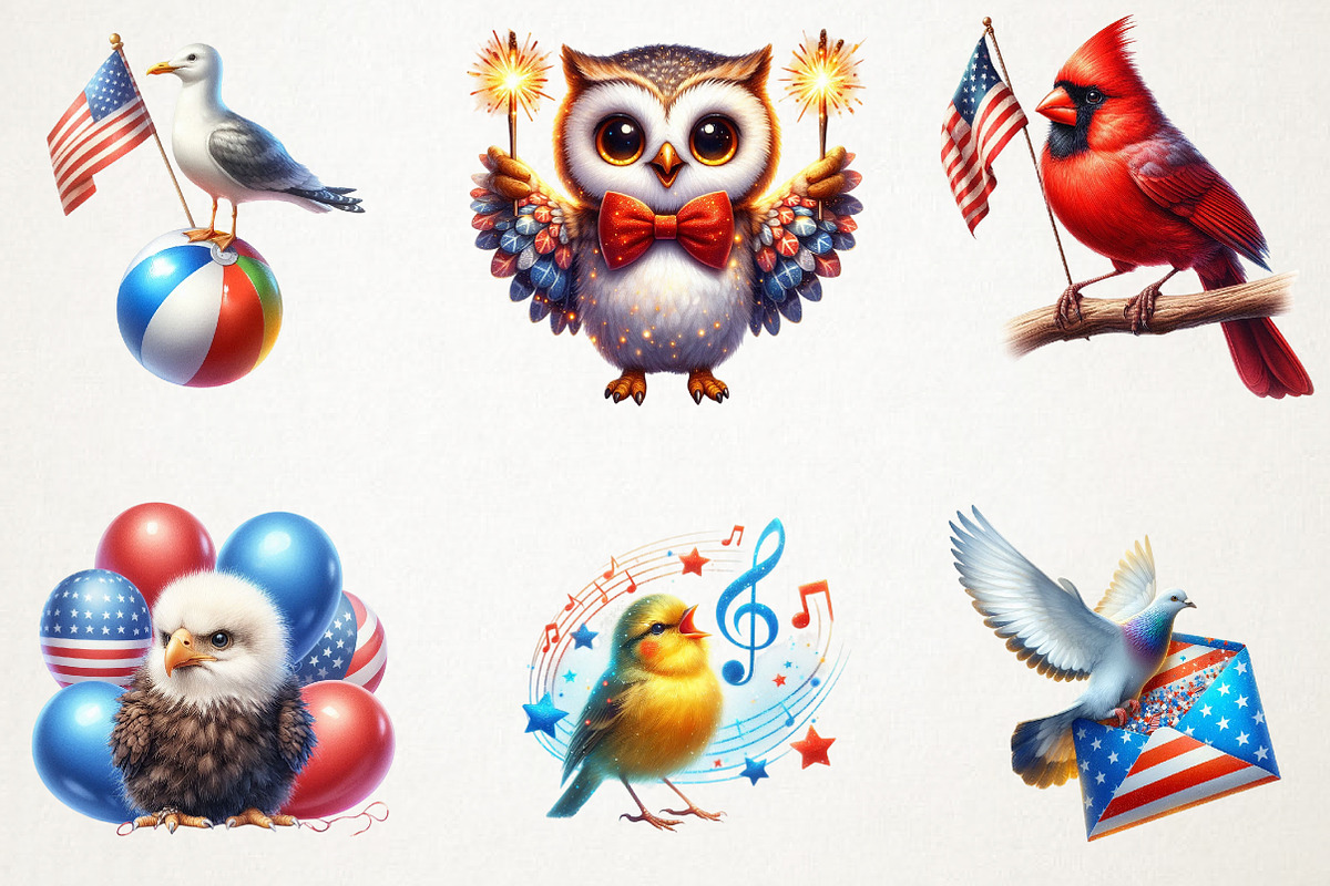 4th Of July Birds Sublimation Clipar, an Animal Illustration by RobertsArt (Photo 7 of 7)