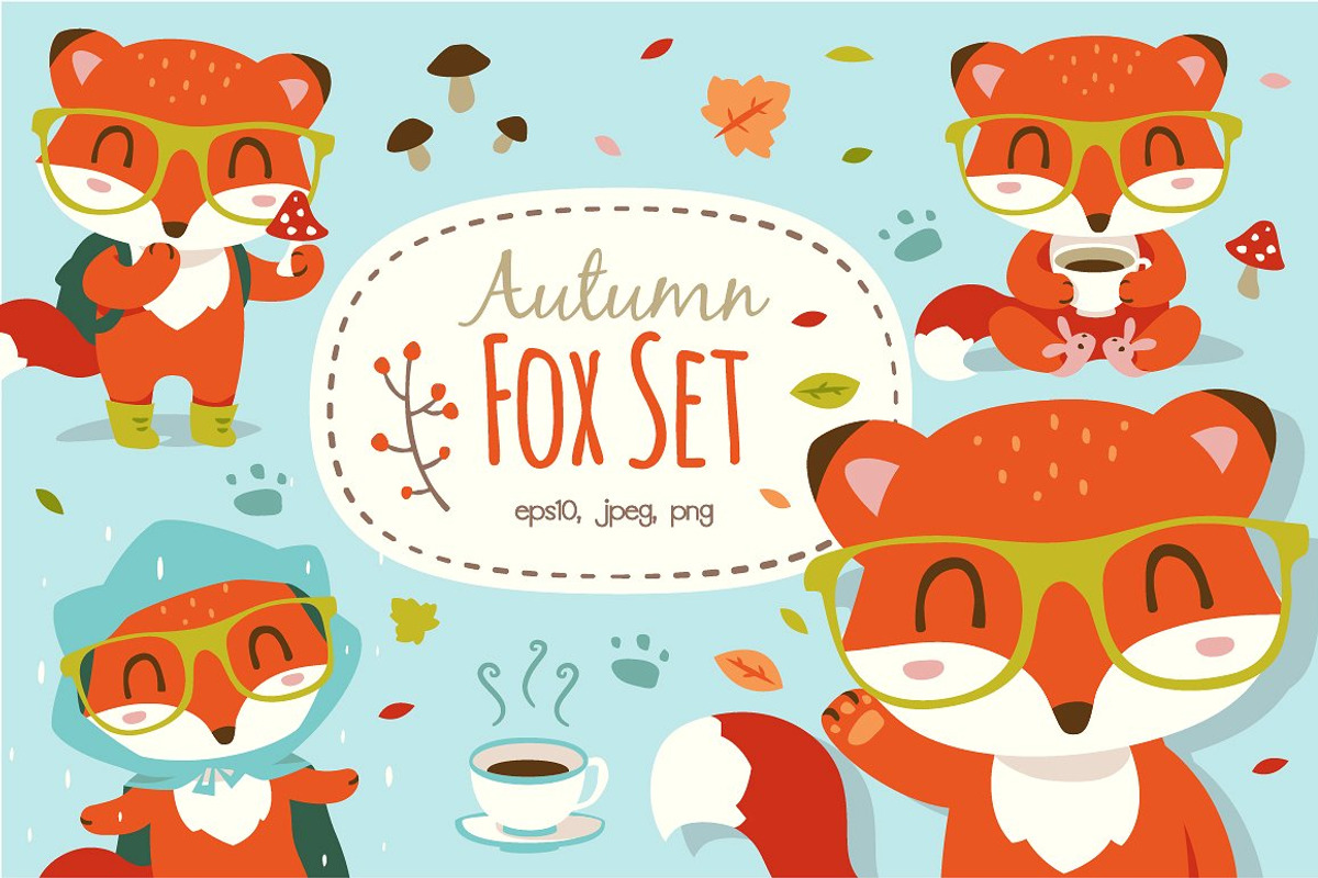Cartoon autumn fox set, an Animal Illustration by SunnyWS (Photo 1 of 9)