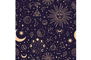 Astrology Seamless Pattern With