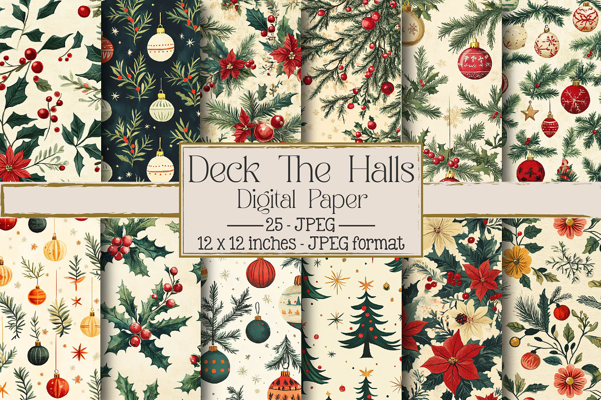 Deck the Halls Christmas Pattern, an Illustration by DreamPrint404 (Photo 1 of 4)