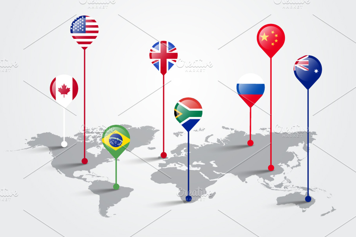 World Map With State Flag Pointer, a Background Graphic by Black White Mouse Design (Photo 1 of 3)