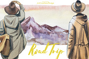 Watercolor Road Trip Clipart Set, a Person Illustration by ArtCreationsDesign (Thumbnail 9 of 19)