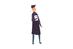 Male Graduate Student in Gown and, a Person Illustration by TopVectors