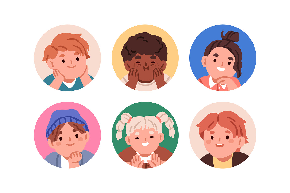 Happy, cute kids avatars set, a Person Illustration by Good Studio (Photo 2 of 3)