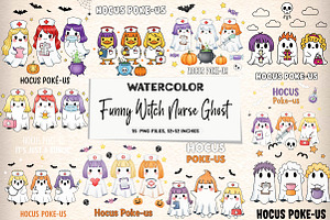 Funny Witch Nurse Ghost Clipart, an Illustration by DreamArtGraphic