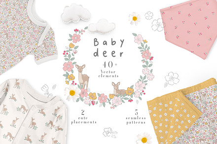 Floral ditsy Baby deer, a Pattern Graphic by Little Art