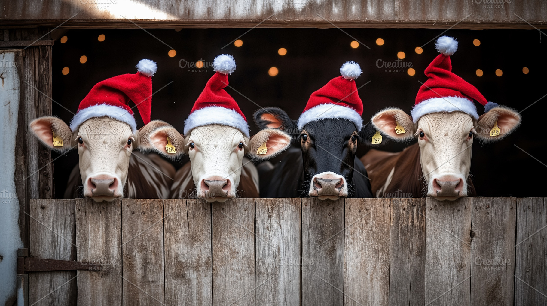 Cute cows with Santa Claus hats, an Animal Photo by MistyDay
