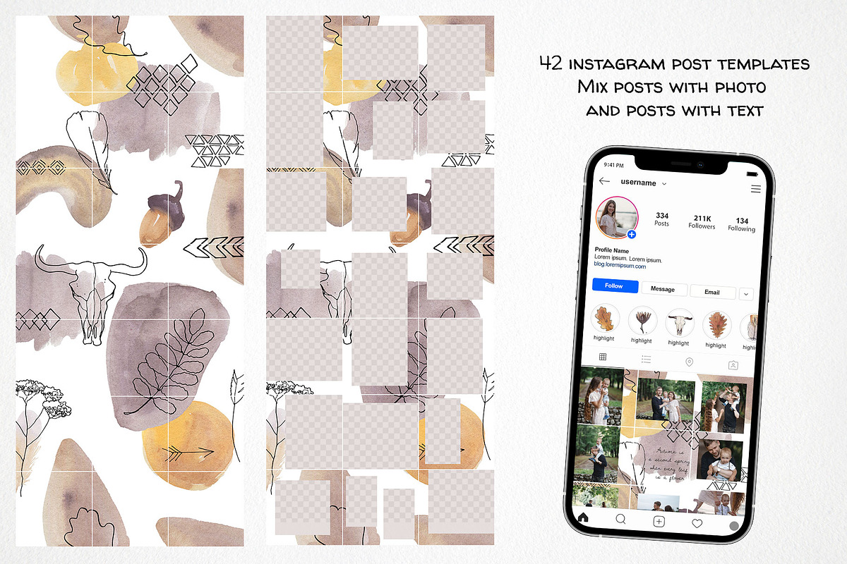 Boho instagram puzzle template, a Social Media Template by LyubovZaytseva