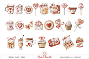 Watercolor Valentine Sweets Clipart, an Illustration by MockupWizard (Thumbnail 3 of 5)