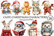 Watercolor Cute Christmas Characters, an Illustration by Craft Nest (Thumbnail 1 of 6)