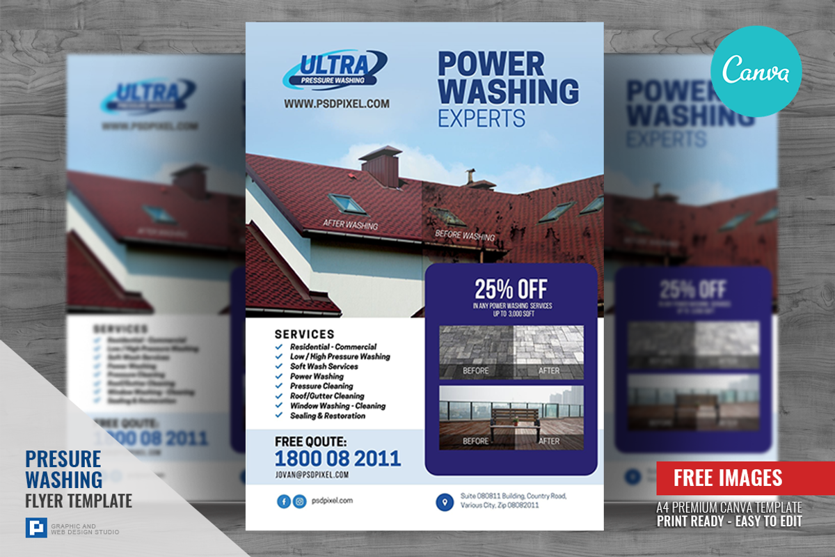 Power Wash Company Canva Flyer, a Flyer Template by PSDPixel (Photo 1 of 4)