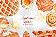 Watercolor autumn food clipart, a Food Illustration by DiashaArt (Thumbnail 1 of 3)