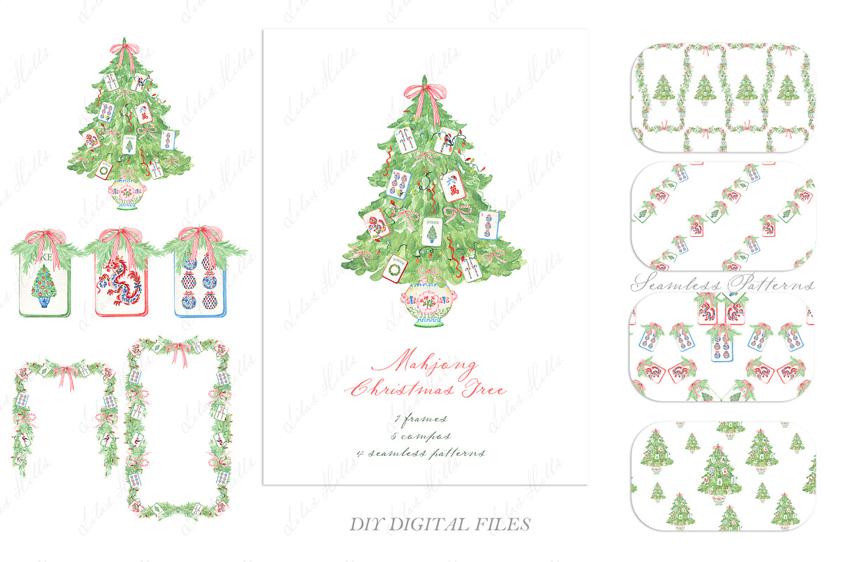 Mahjong Christmas Tree Clipart, a Decorative Illustration by LABFcreations (Photo 4 of 4)