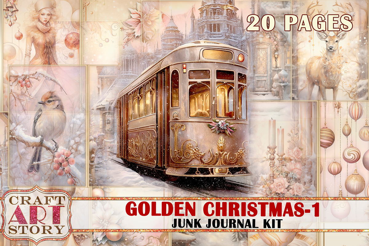 Golden Christmas-1 Junk Journal, a Transportation Illustration by CraftArtStory (Photo 1 of 6)