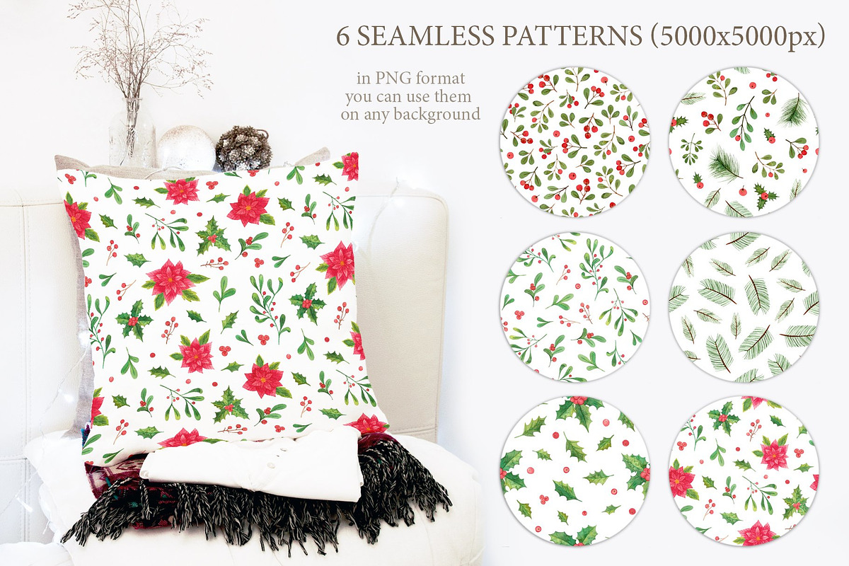 Xmas winter plants. Watercolor set, a Seasonal Illustration by alenaganzhela (Photo 3 of 9)