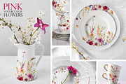 Watercolor clip art set Pink Flowers, a Decorative Illustration by RushkinaAntonina (Thumbnail 2 of 7)