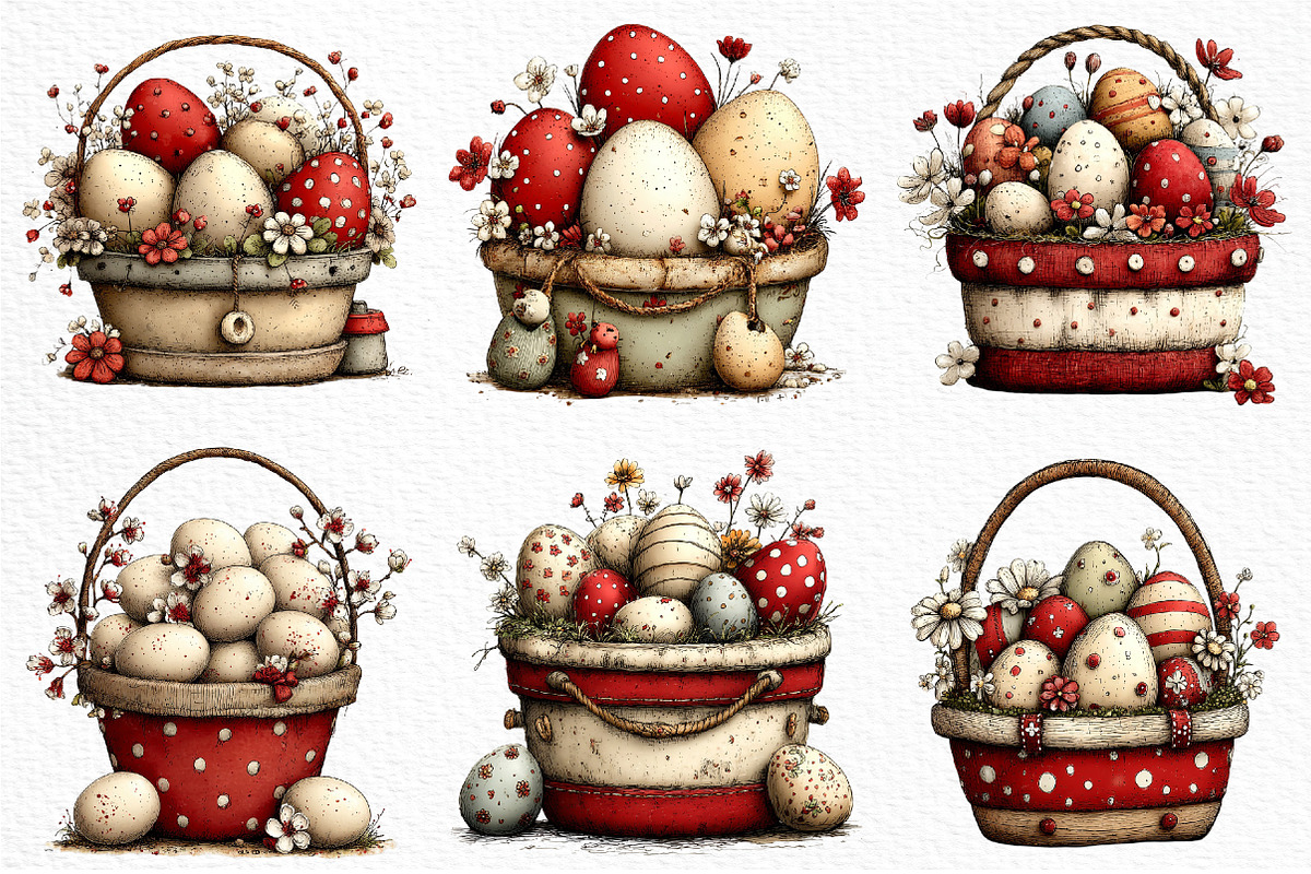 Whimsical Easter Basket Clipart, an Illustration by Craft Nest (Photo 3 of 11)