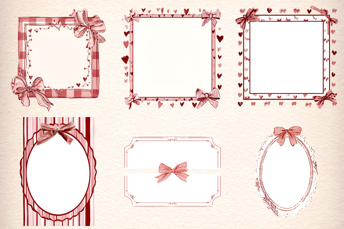 Romantic Bows Frames Patterns, an Illustration by Digital Artistic99 (Photo 4 of 9)
