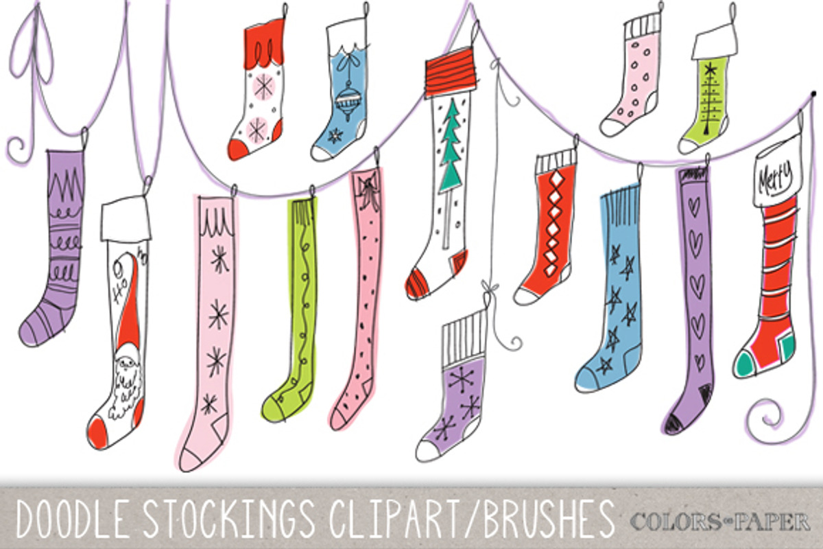 Doodle Christmas Stockings Clipart, an Illustration by Colors on Paper (Photo 1 of 3)