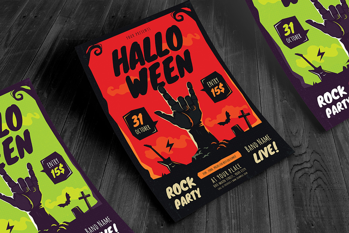 Halloween Rock Party Flyer, a Flyer Template by VectorVactory