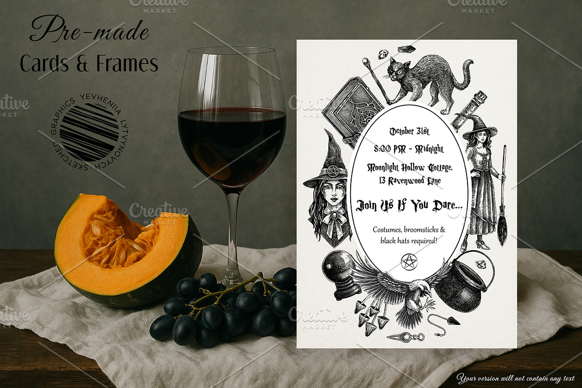 Gothic Halloween Hand Drawn Vectors, a Seasonal Illustration by Yevheniia (Photo 7 of 14)