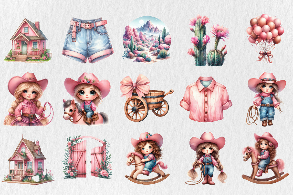 Cowgirl Cute Kids Clipart, a Seasonal Illustration by Rose Art (Photo 3 of 4)
