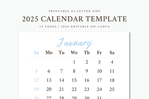 2025 CALENDAR CANVA TEMPLATE, a Stationery Template by The Little Lily Studio