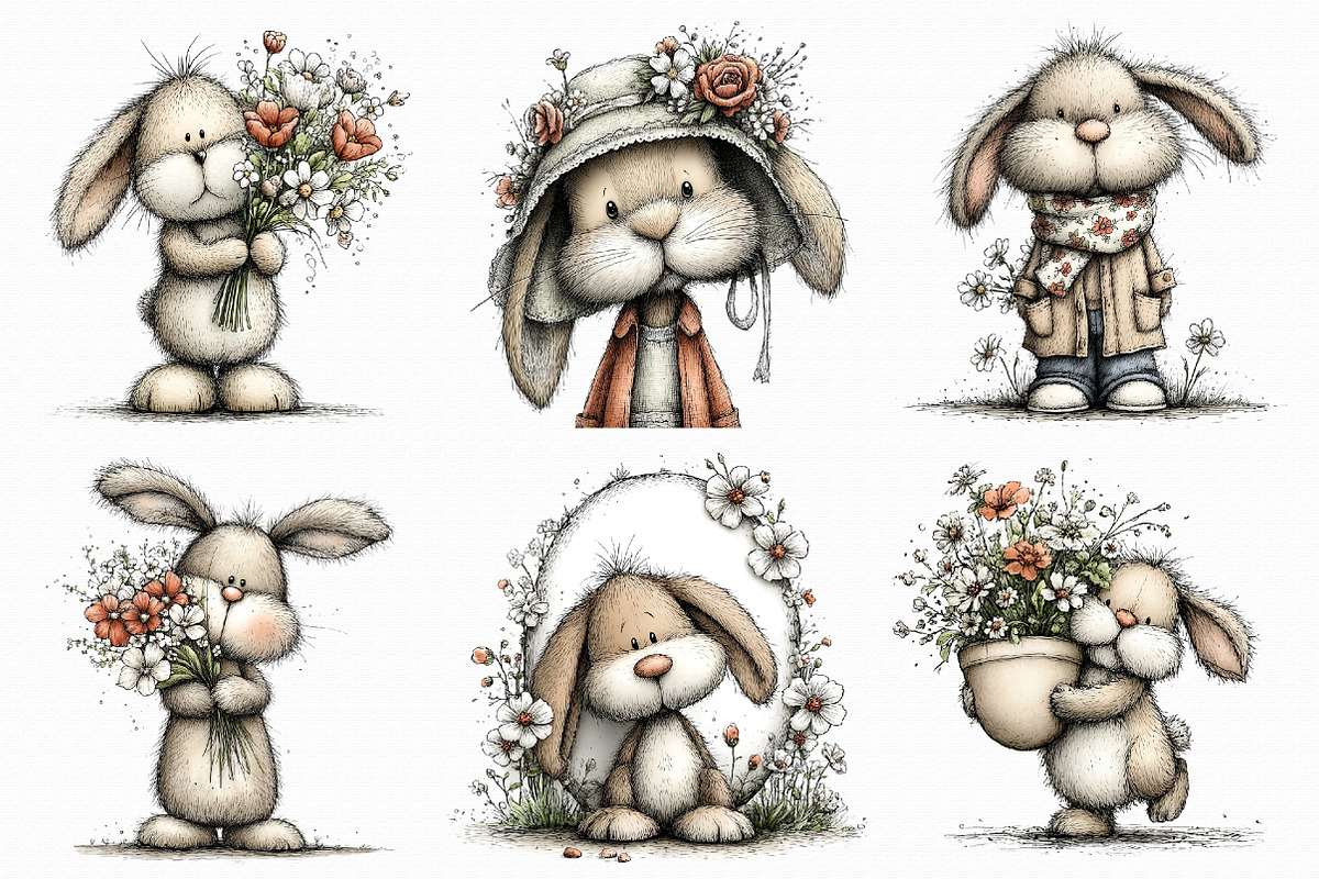 Floral Easter Bunny Clipart, an Illustration by Libby Wishes (Photo 2 of 7)