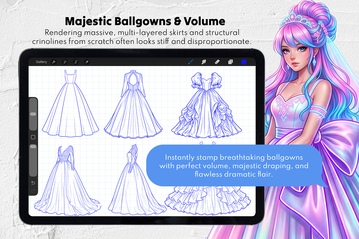 230 Wedding Dress Stamp Brushes, a Brush Add-On by Selentaori Studio (Photo 5 of 12)