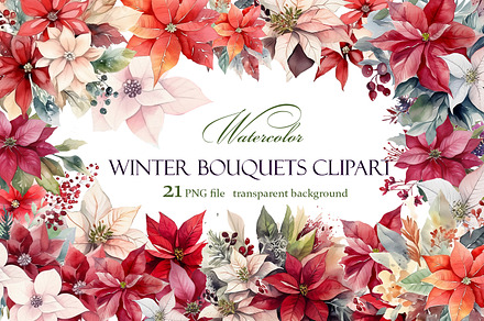 Watercolor Christmas Flowers Clipart, a Decorative Illustration by ElenazlataArt