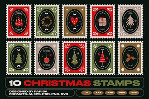 10 Christmas Stamps, an Object Graphic by Parisa-Artstudio