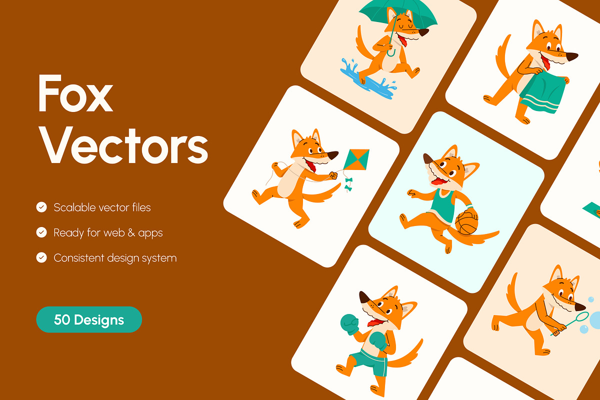 50 Fox Vectors Illustration, an Animal Illustration by Brickclay (Photo 1 of 10)