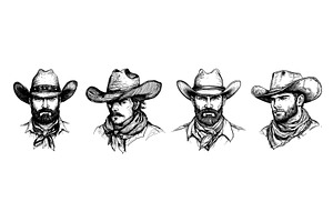 Male cowboy portraits. Sketch, an Object Illustration by Valerie Bodnar