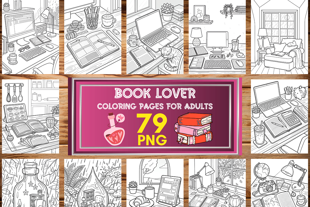 Book Lover Adult Coloring Pages, a Brochure Template by LA Design (Photo 1 of 7)