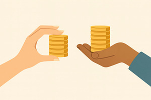 gender pay gap with hands and coins, generative AI, a Photo by Nito