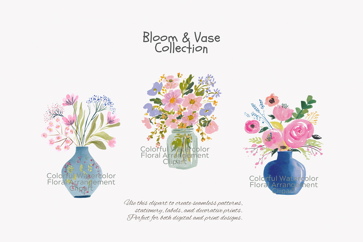 watercolor floral vase clipart set, a Decorative Illustration by Patishop Art (Photo 5 of 7)