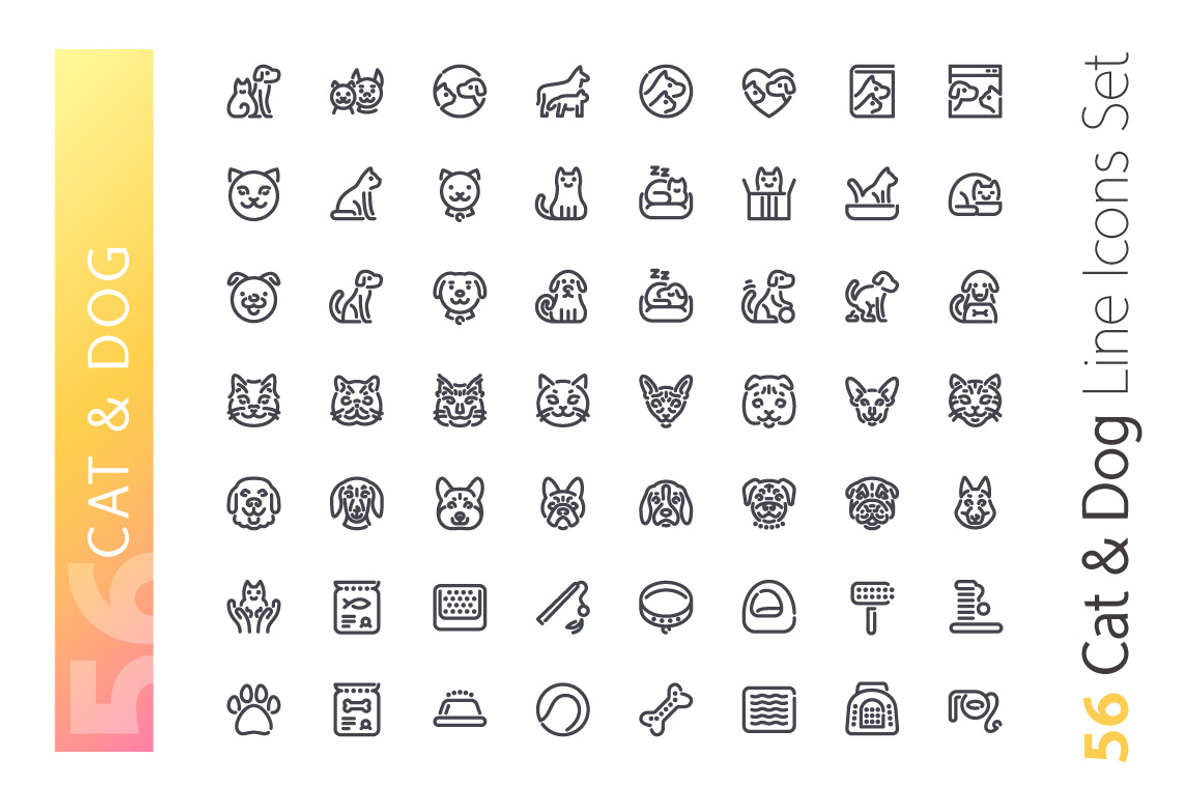 Cat & Dog Line Icons Set, an Outline Icon by Voysla's Shop (Photo 2 of 4)