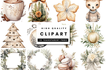 Watercolor Rustic Christmas Clipart