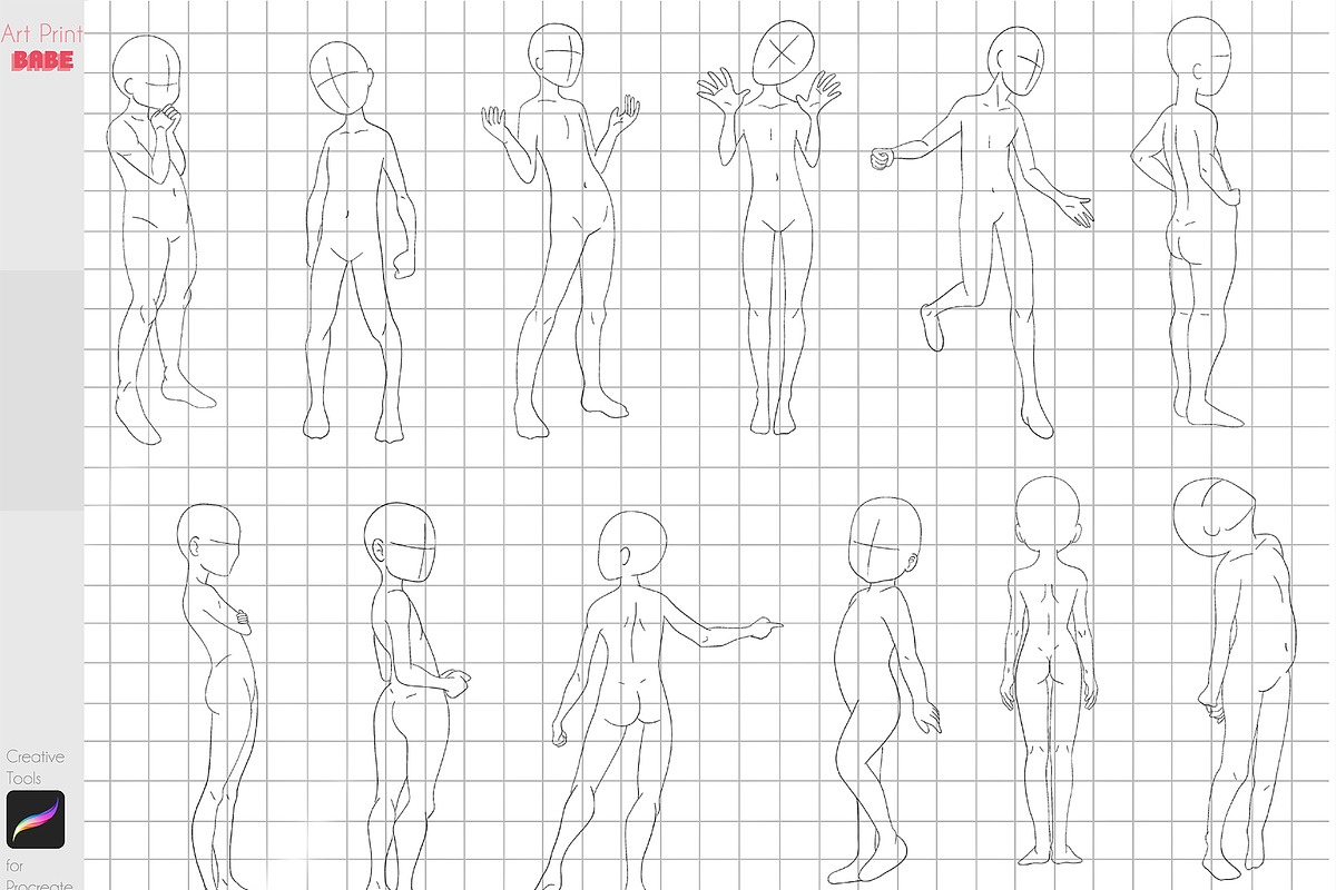 Procreate Kids Pose Children Body, a Brush Add-On by ArtPrintBabe, image size:1200x800