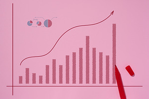Drawn growth chart with upward arrow and bar chart, red marker n, a Business Photo by ndanko