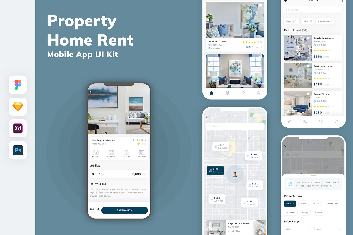 Property & Home Rent App UI Kit, an UI Kit Template by uicube