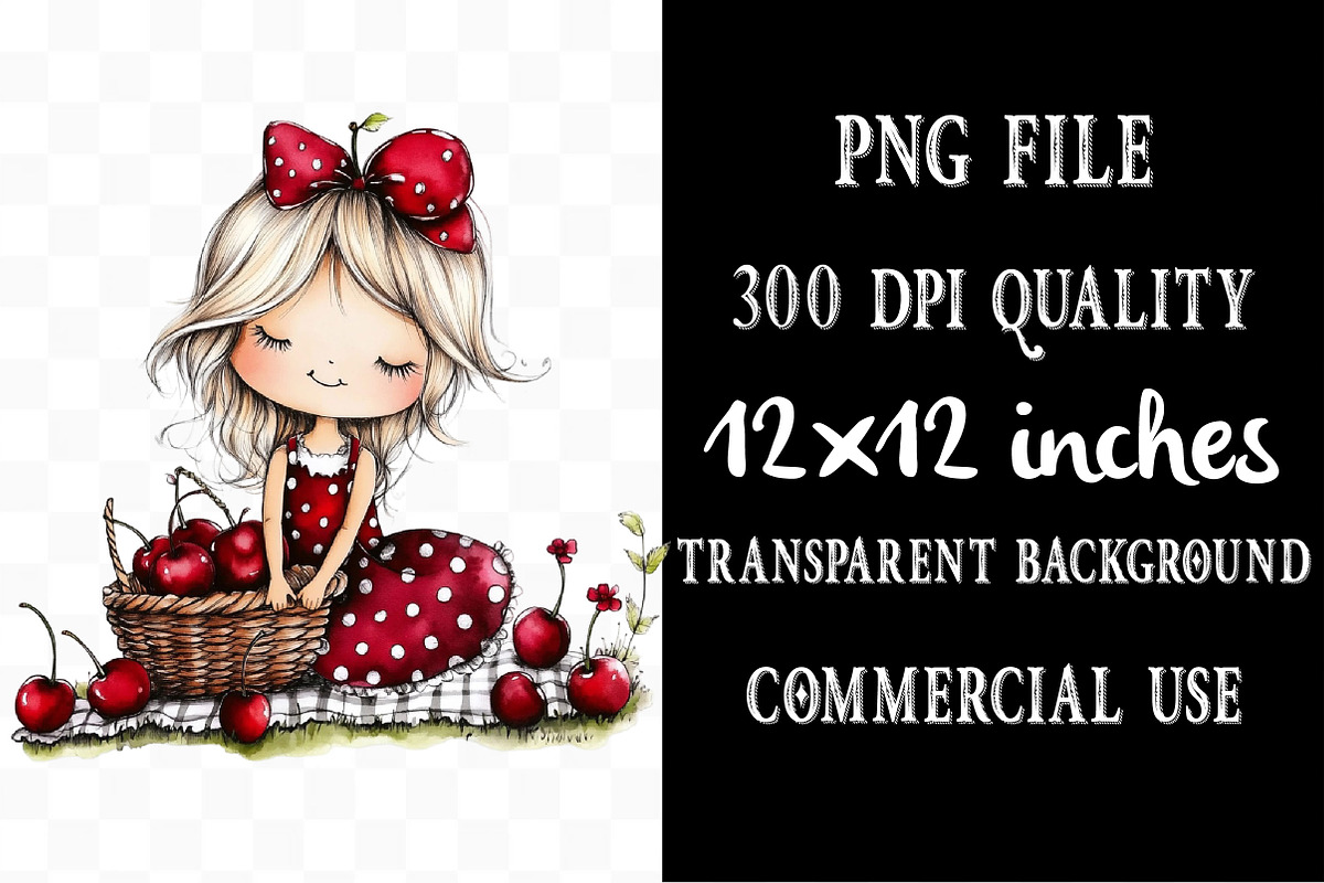 Watercolor Cherry Girls Clipart, a Person Illustration by Designking (Photo 4 of 5)