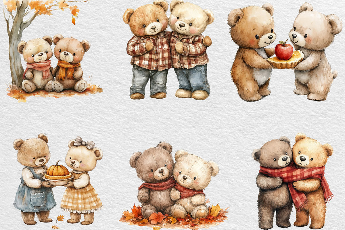 Fall Teddy Bears Couple Clipart, an Illustration by Black Bird Studio (Photo 4 of 6)