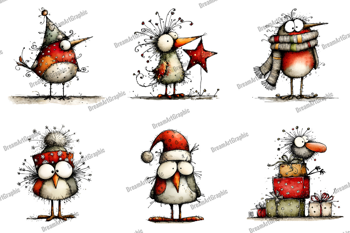 Quirky Christmas Birds Clipart, an Illustration by DreamArtGraphic (Photo 2 of 5)